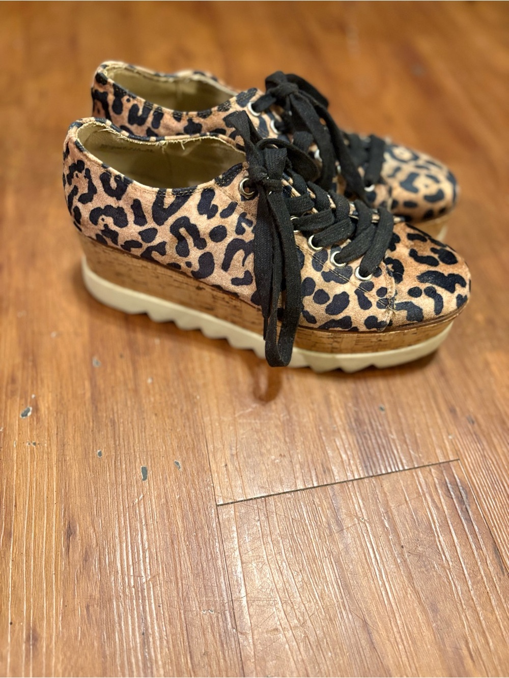 BAMBOO Leopard Print Platform Espadrille Sneaker - Black & Tan